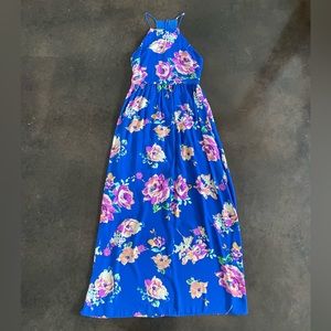 Blue floral maxi dress- size small